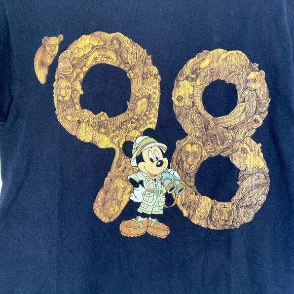 VINTAGE Disney Animal Kingdom T-Shirt Sm Navy Blue Safari Mickey Mouse 1998 Rare - Picture 2 of 6